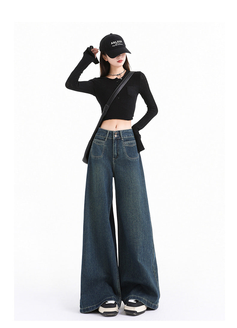 Blue Double Button Flared Jeans