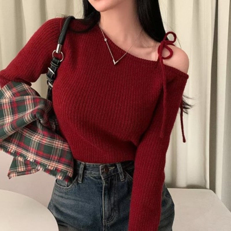 Cold Shoulder Red Tie Up Top
