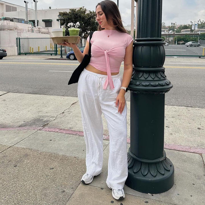 Pink Solid Top With Bow Detail