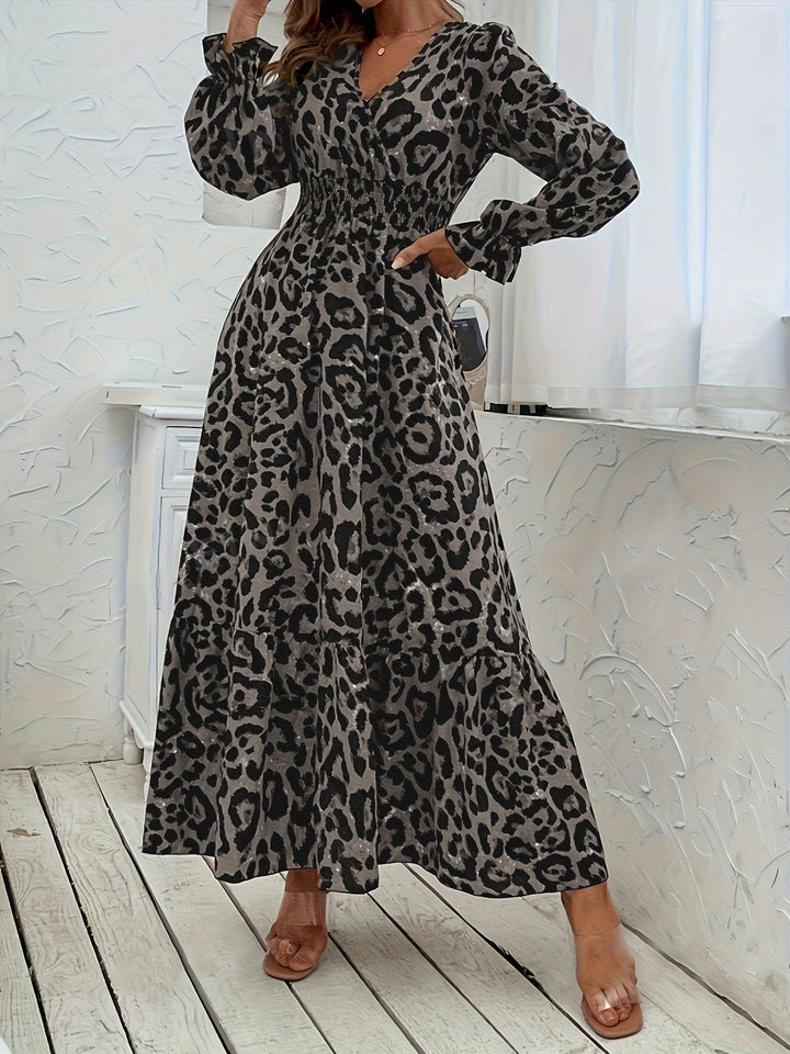 Black Animal Printed Tiered Dress