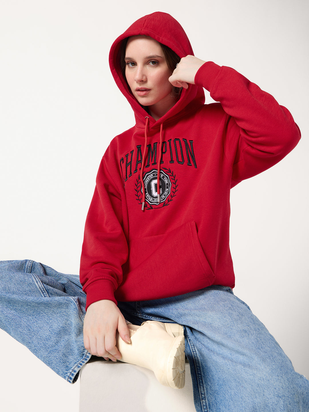 Red Varsity Graphic Russian Fleece Hooded Sweatshirt
