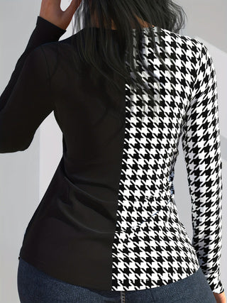 Black Full Sleeved Contrast Checkered Top