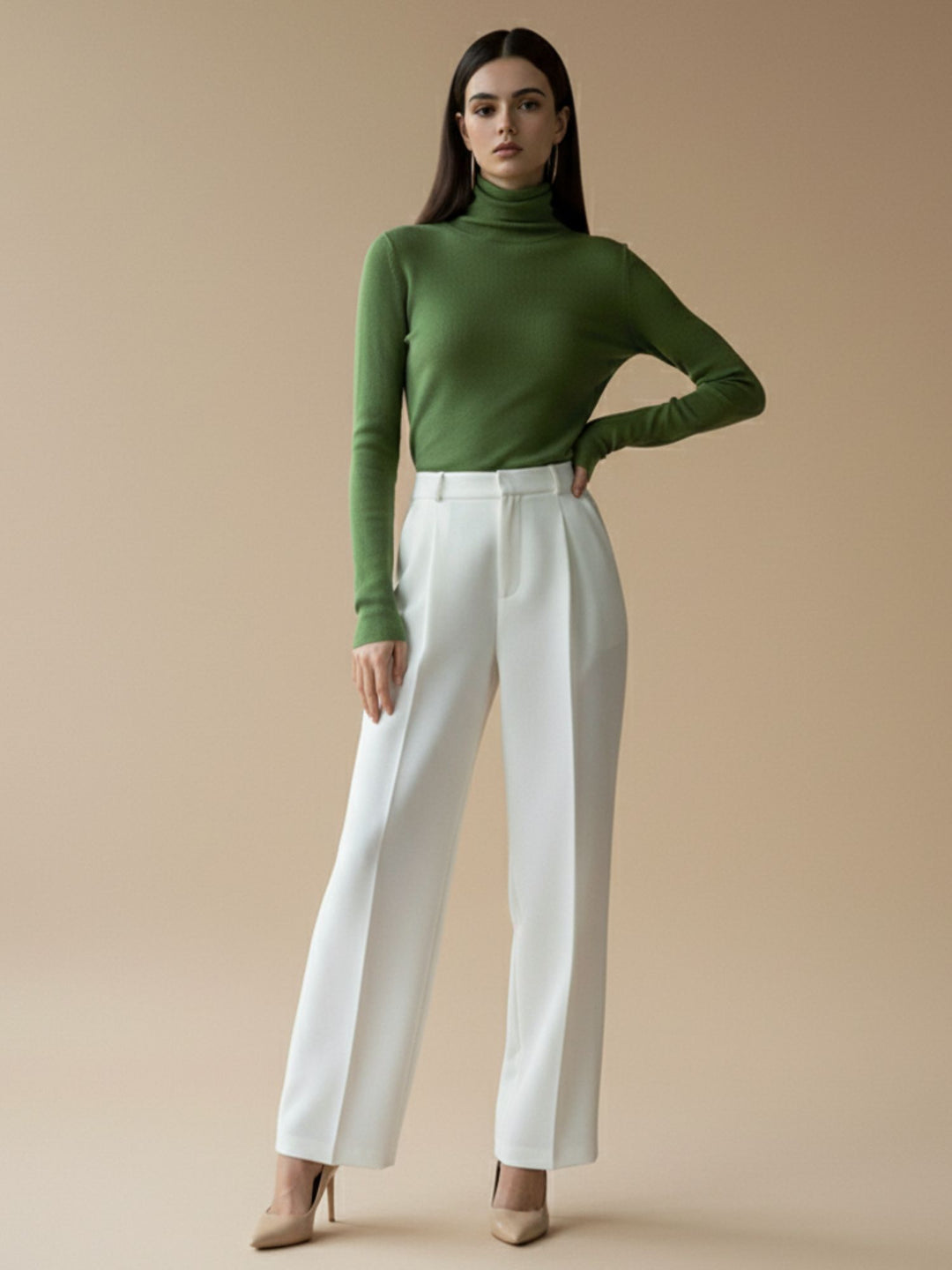 Green Full Sleeve Mock Neck Sweater