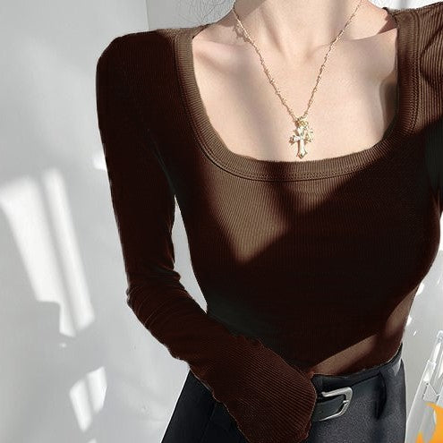 Khaki Deep Square Neck Top