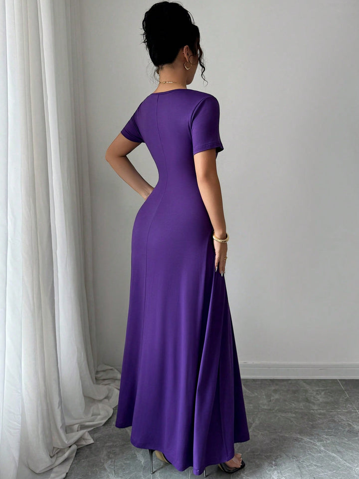 Purple Pleat Detail Maxi Dress