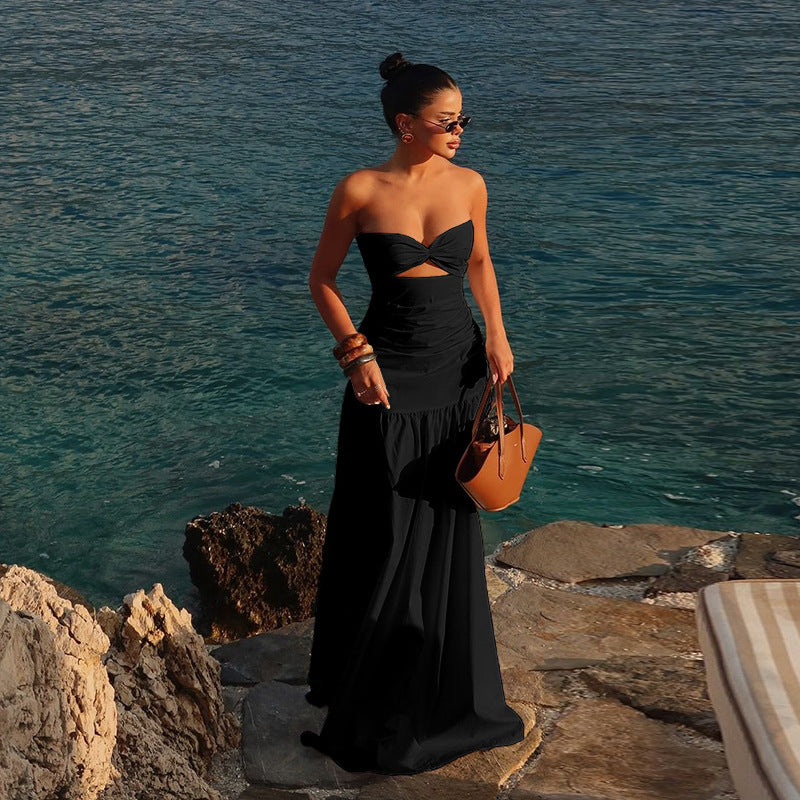 Black Fitted Bust With Waist Cutout Maxi Dress
