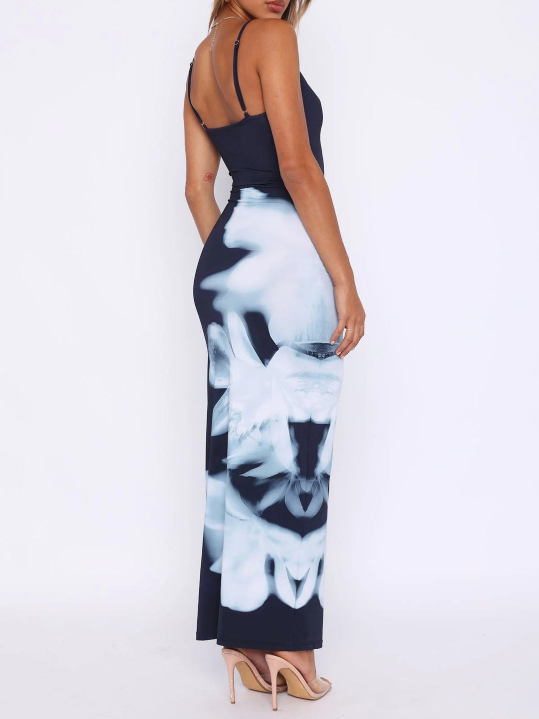 Navy Blue Large Florla Printed Dress