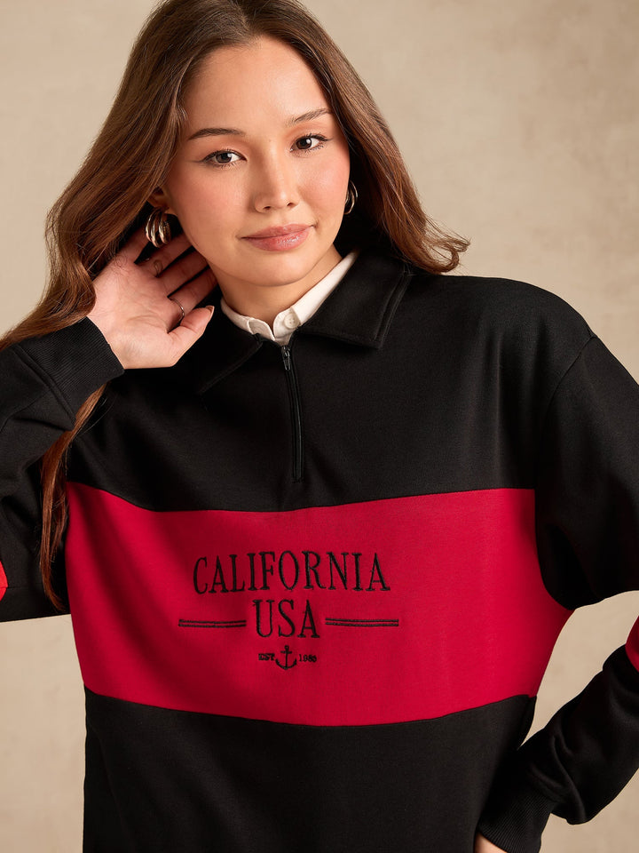 Black Russian Fleece Colour Block Sweatshirt