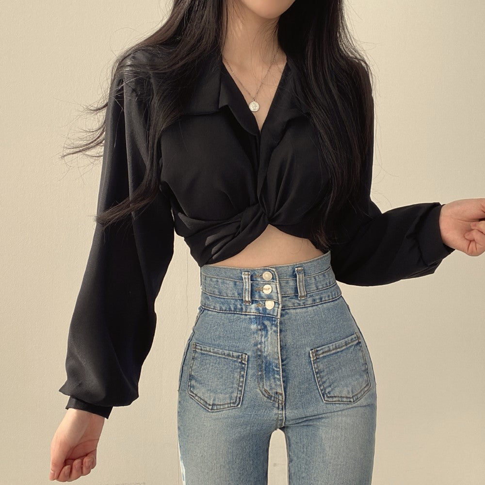 Black Front Knotted Shirt