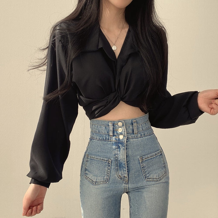 Black Front Knotted Shirt