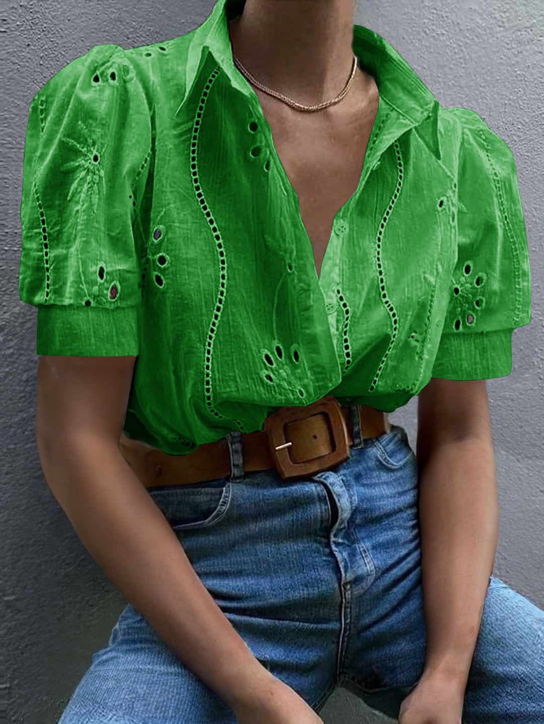 Green Puff Sleeved Schifley Shirt