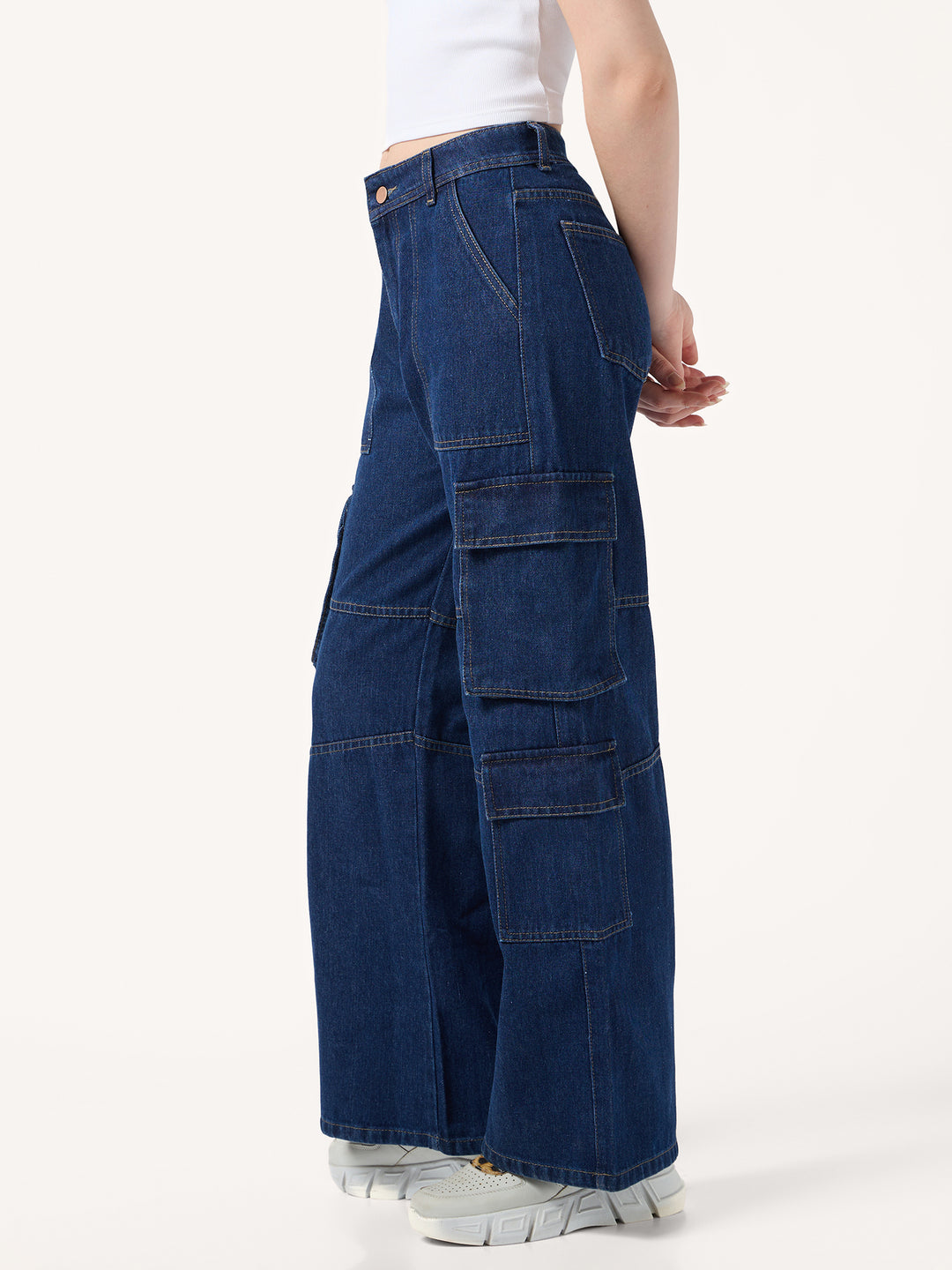 Blue Cargo Style Straight Fit Jeans
