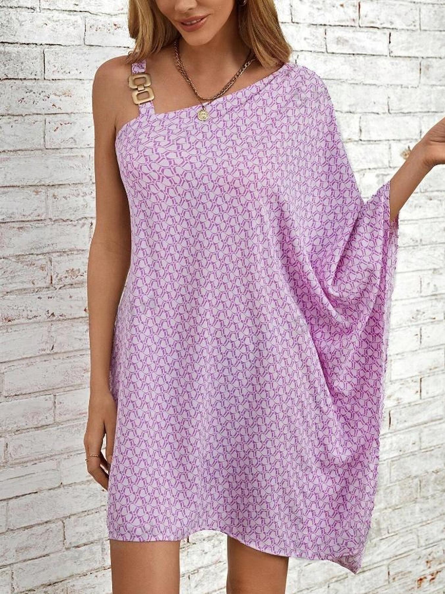 Mauve One Shoulder Flare Dress