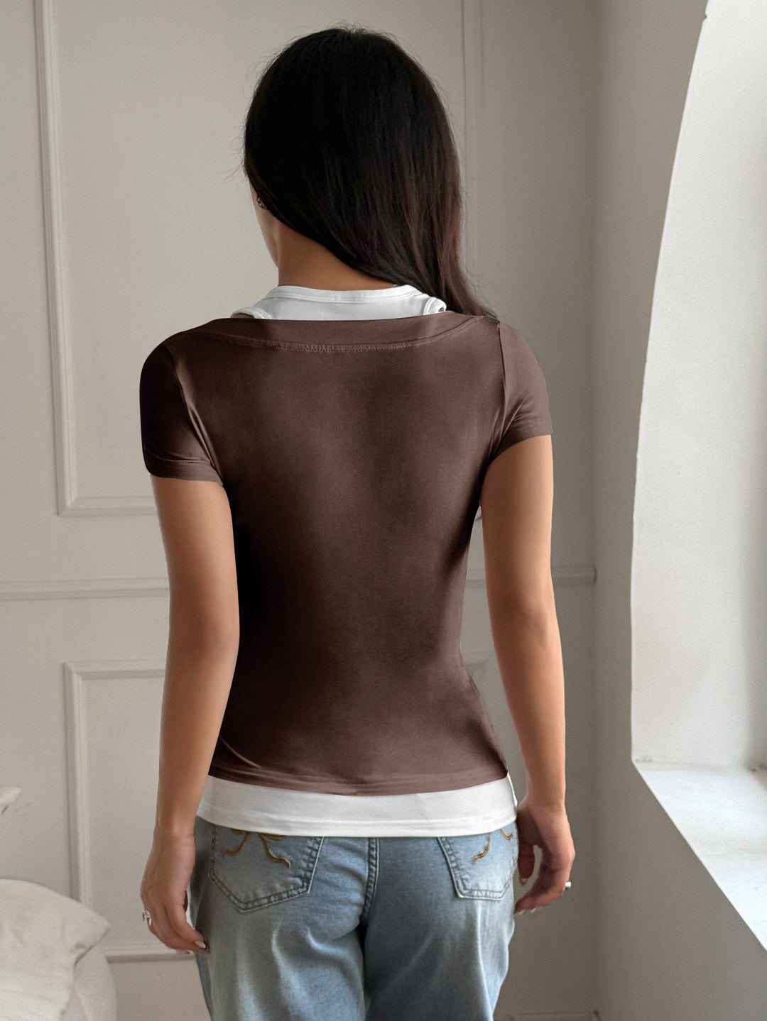 Brown Contrast Two Piece Top