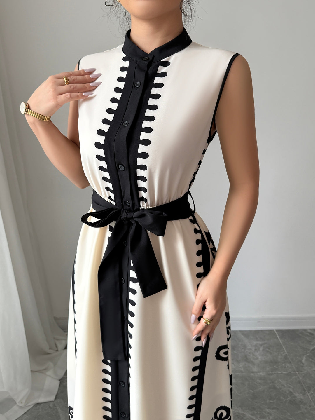 White Monochrome High Neck Maxi