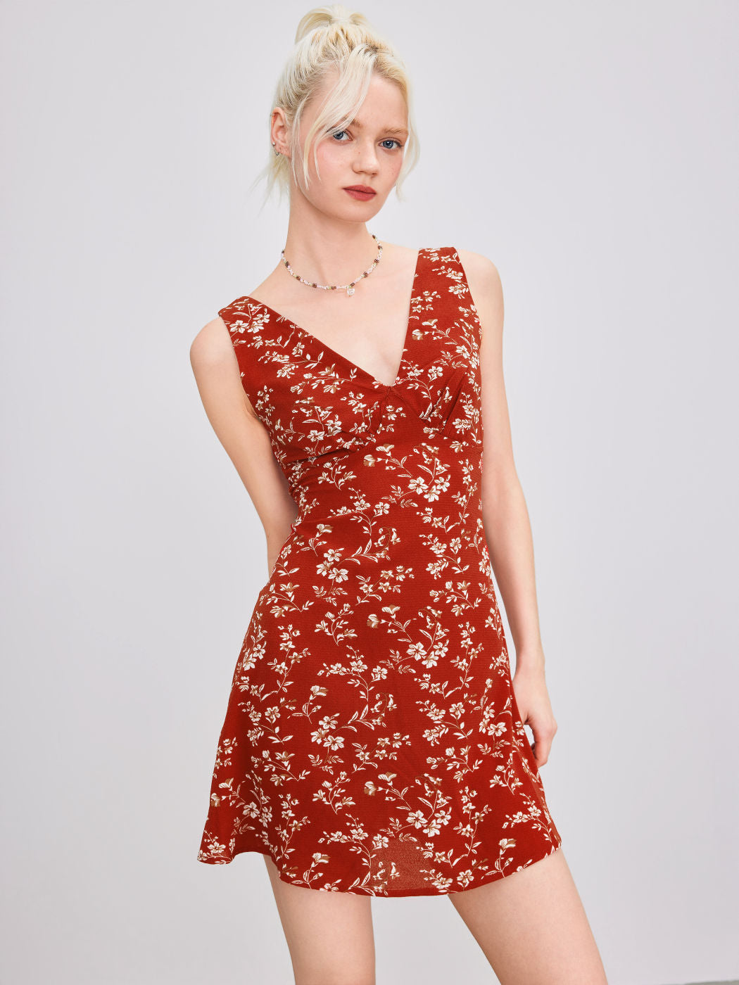 Red Half Sleeved A-Line Dress
