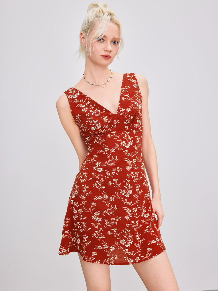 Red Half Sleeved A-Line Dress