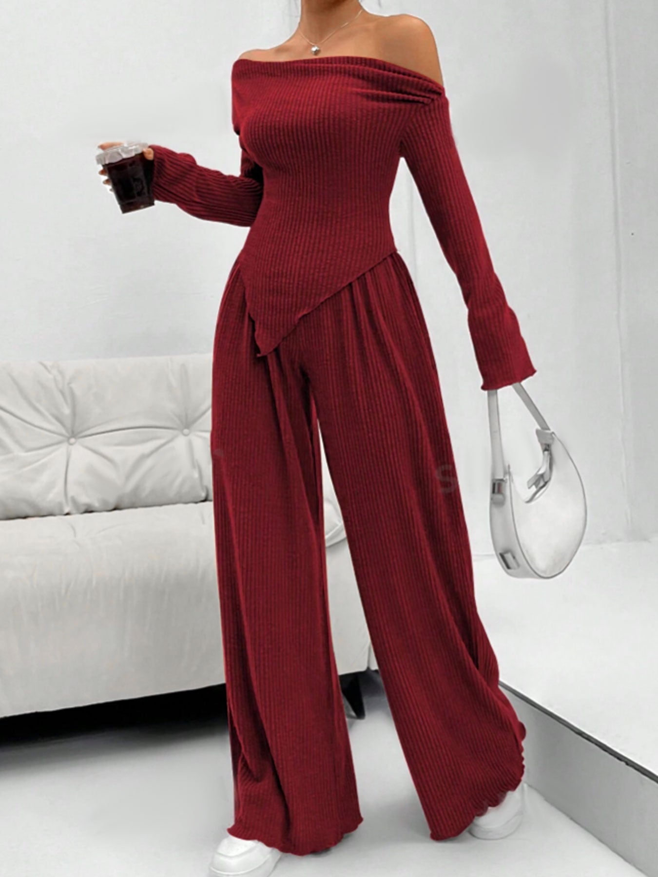 Wine Top And Pant Co-Ord Set