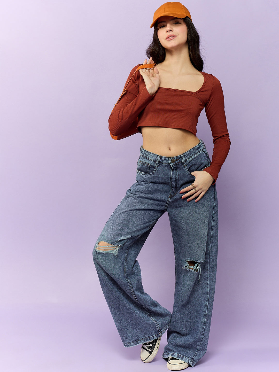Solid Brown Square Neck CropTop