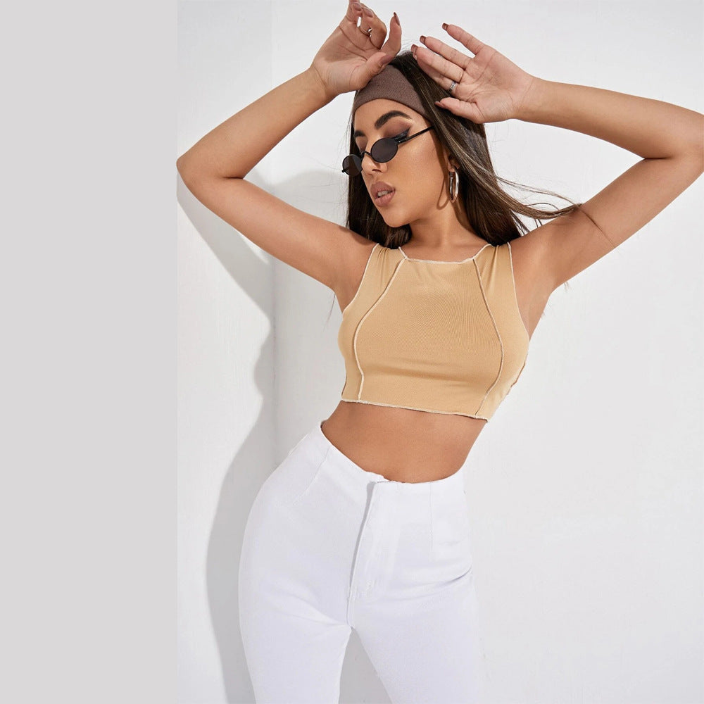 Khaki Sleeveless Fitted Top