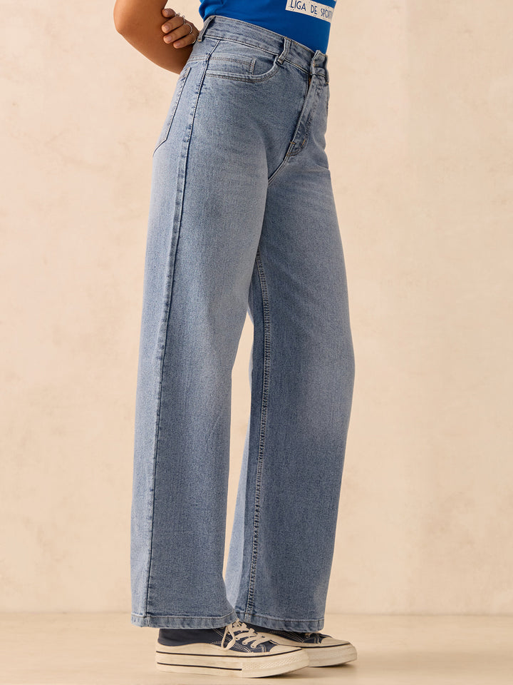 Light Blue Flared High-Rise Jeans