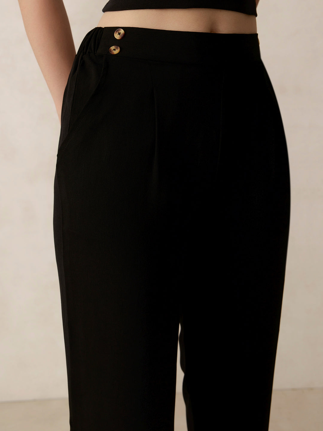 Black Waist Button Pull On Pants