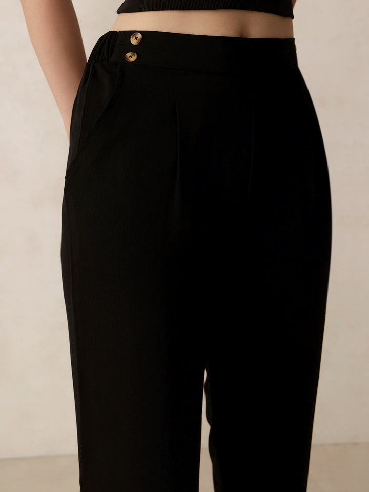 Black Waist Button Pull On Pants