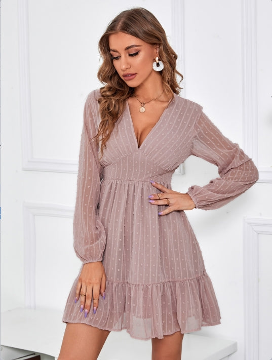 Pink Fit And Flare Dress With Bottom Ruffle
