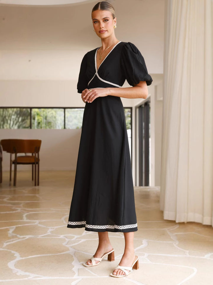 Black Plunge Neck Contrast Binding Dress