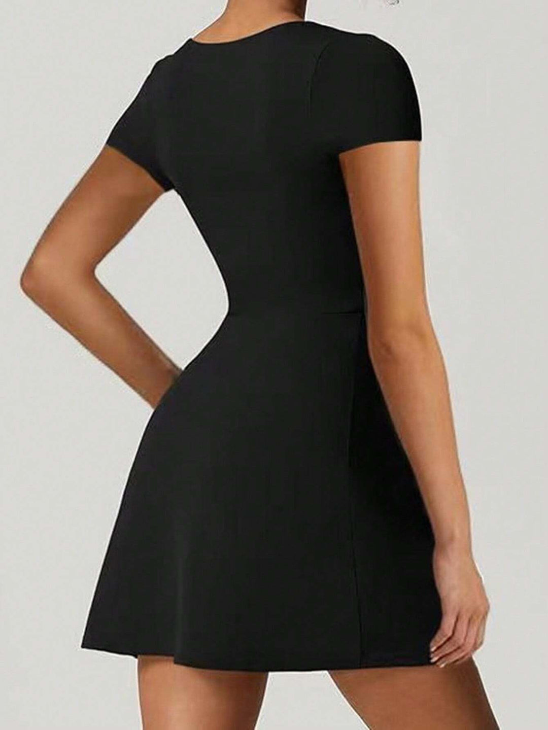 Black Short Sleeve Square Neck Dress