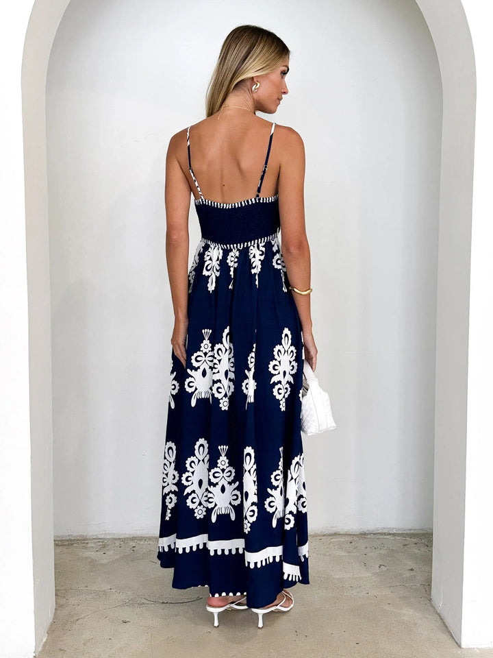 Blue Short Sleeve Printed Dress