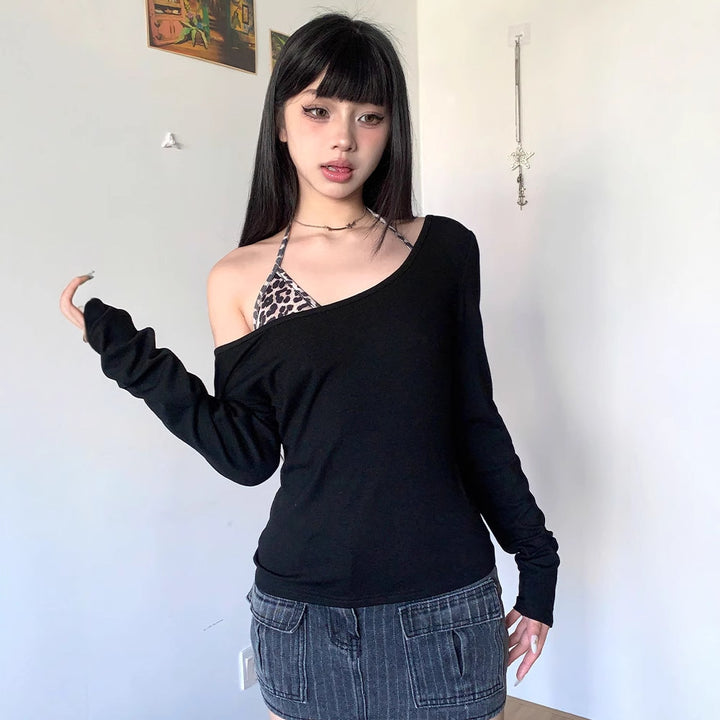 Black One Shoulder Full Sleeved Top