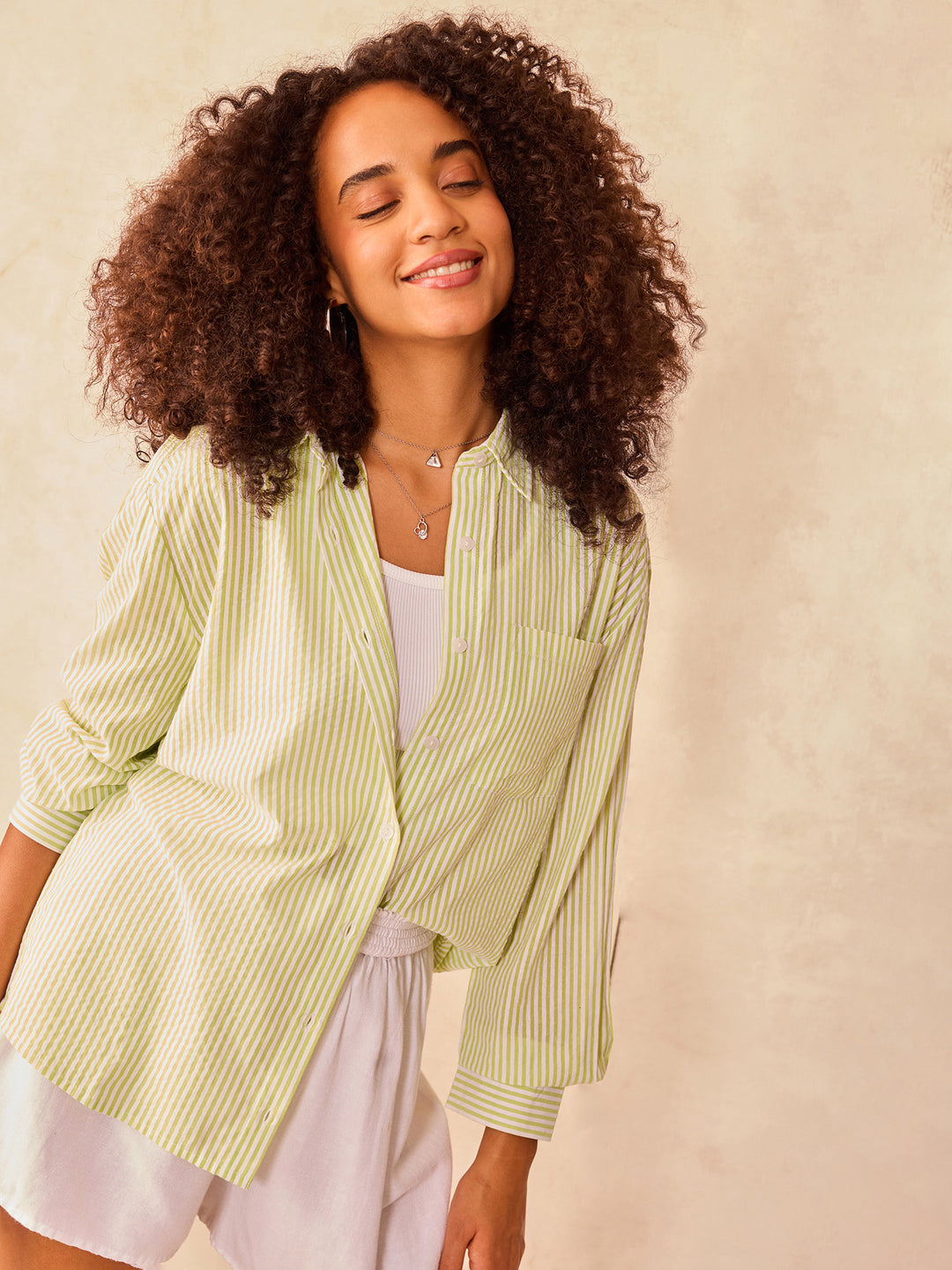Green Oversized Stripe Shirt