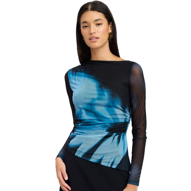 Black Printed Mesh Top