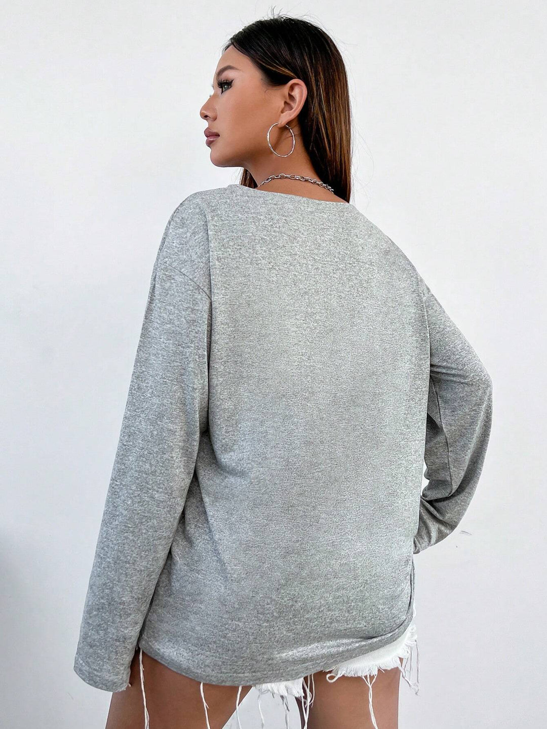 Grey V-Neck Oversized Sweatshirt