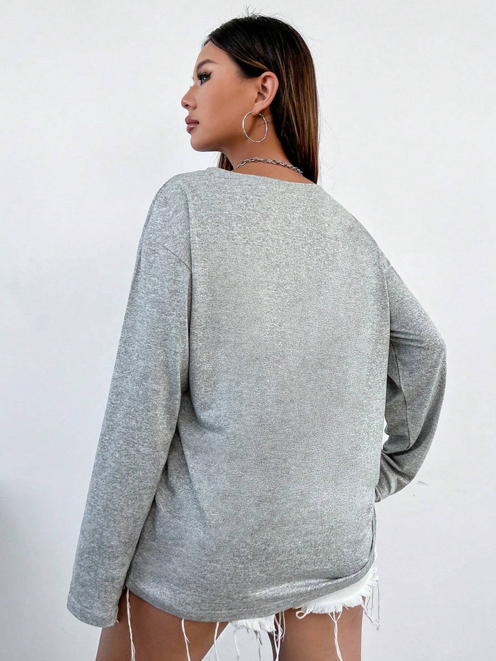 Grey V-Neck Oversized Sweatshirt