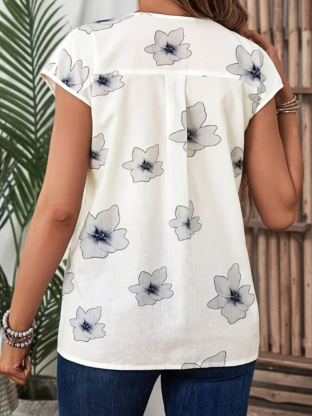 White Floral Printed Half Sleeved Top