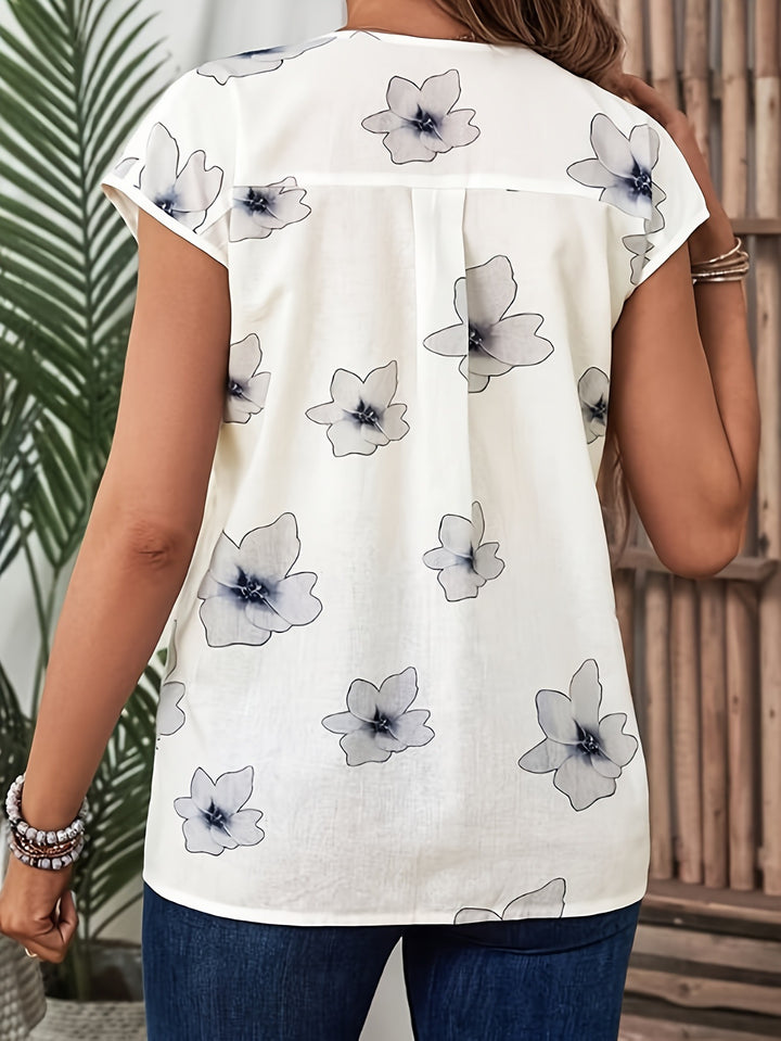 White Floral Printed Half Sleeved Top