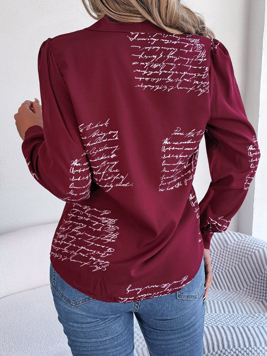 Red Typographic Button Down Shirt