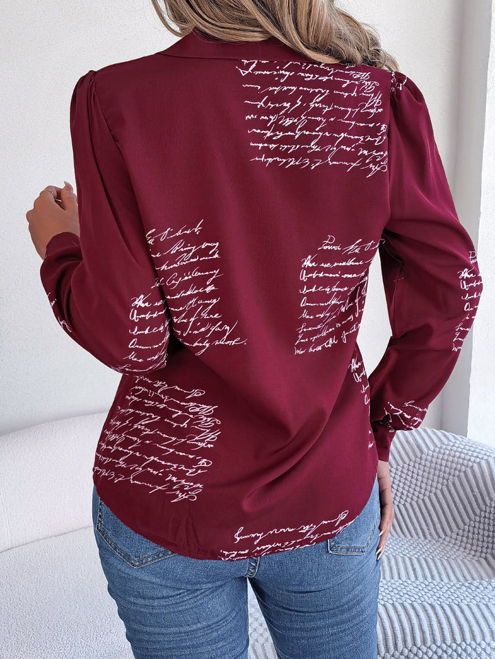 Red Typographic Button Down Shirt