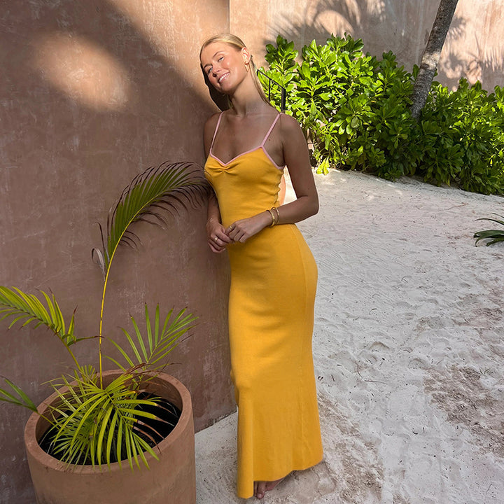 Orange Knitted Slip Dress