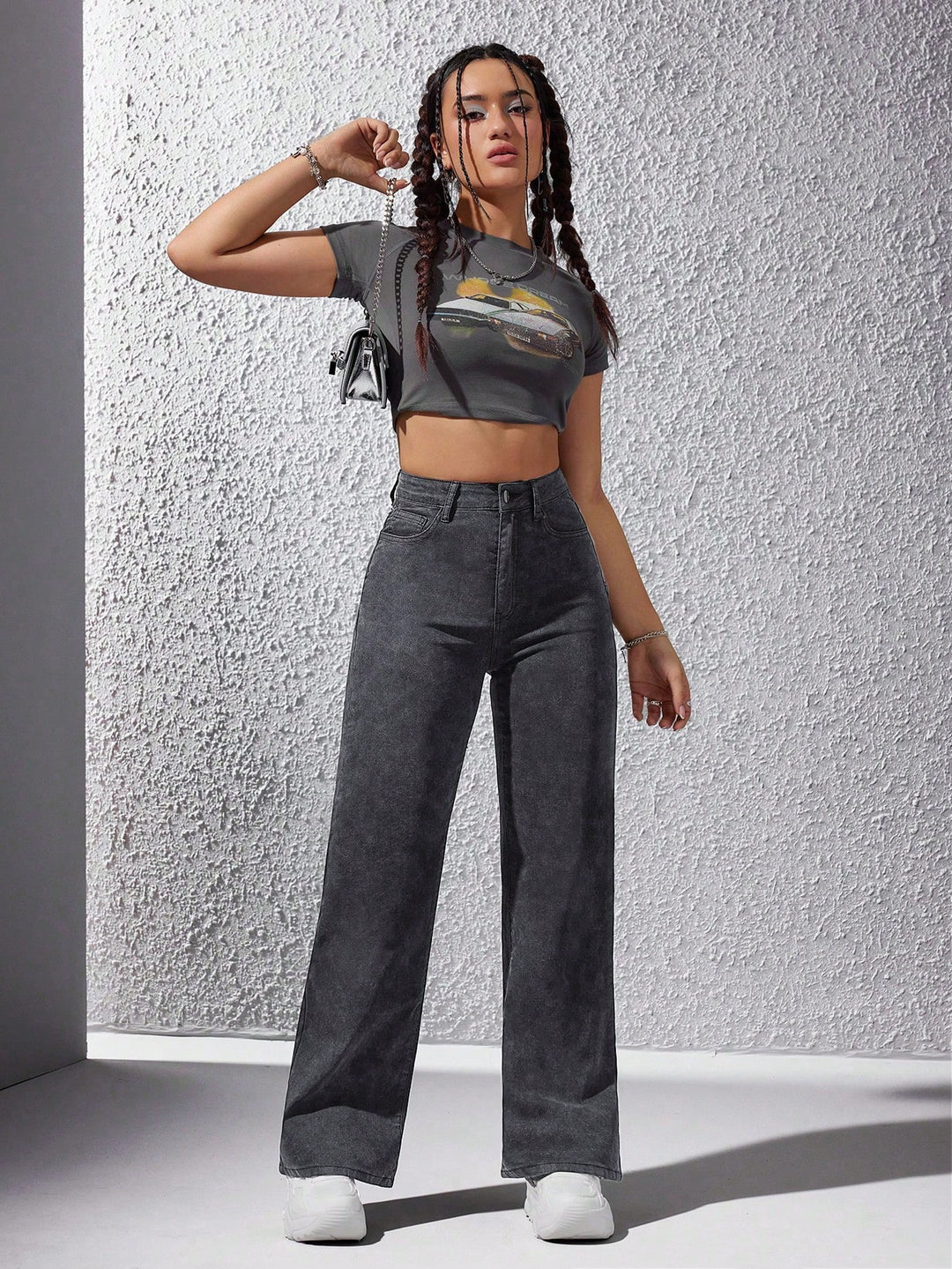 Grey Washed Straight Jeans