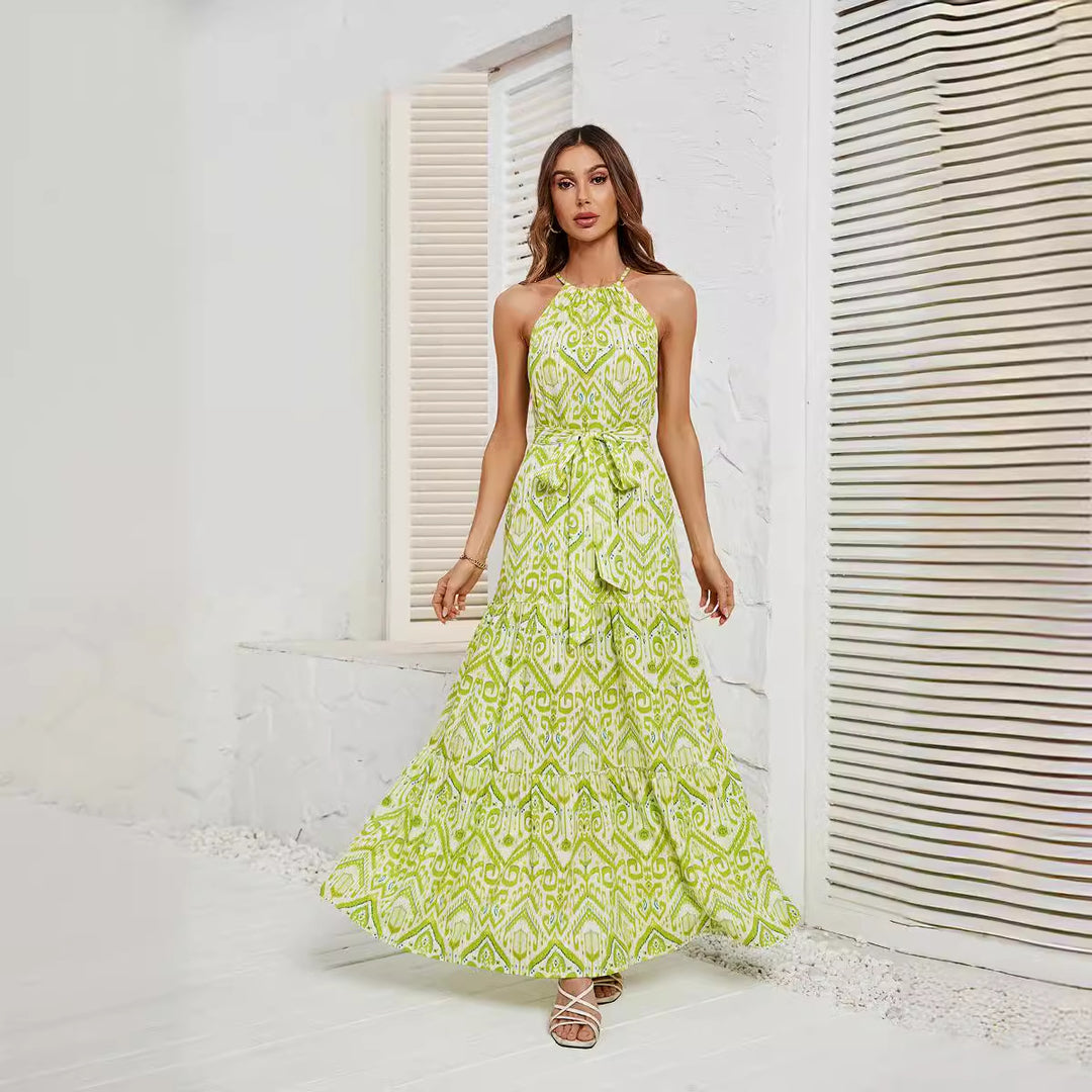 Lime Printed Halter Neck Maxi Dress