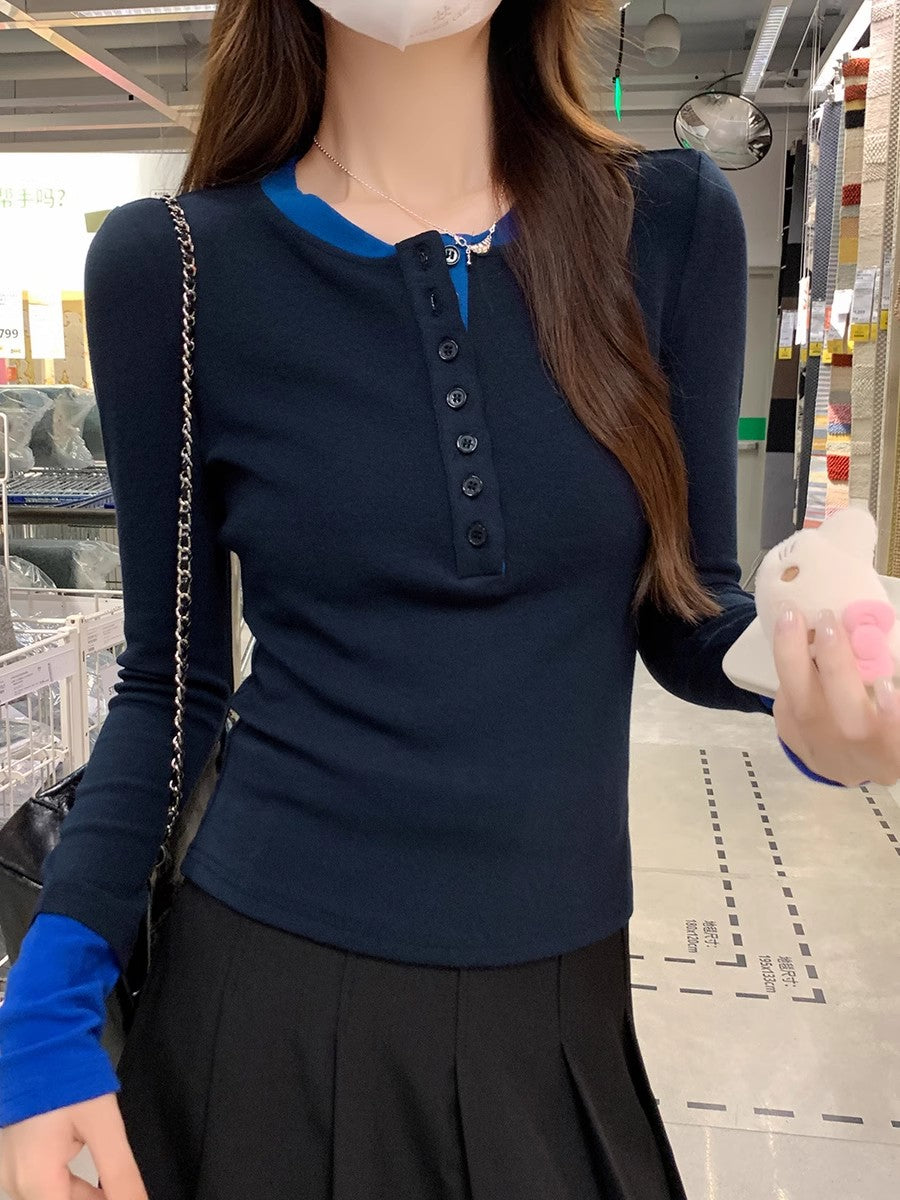 Navy Blue Button Down Top
