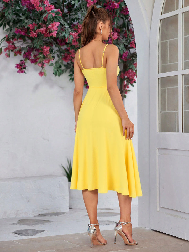 Lime Front Ruched Slit Dress