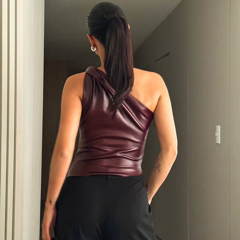 Burgundy Twisted Strap Pu Top