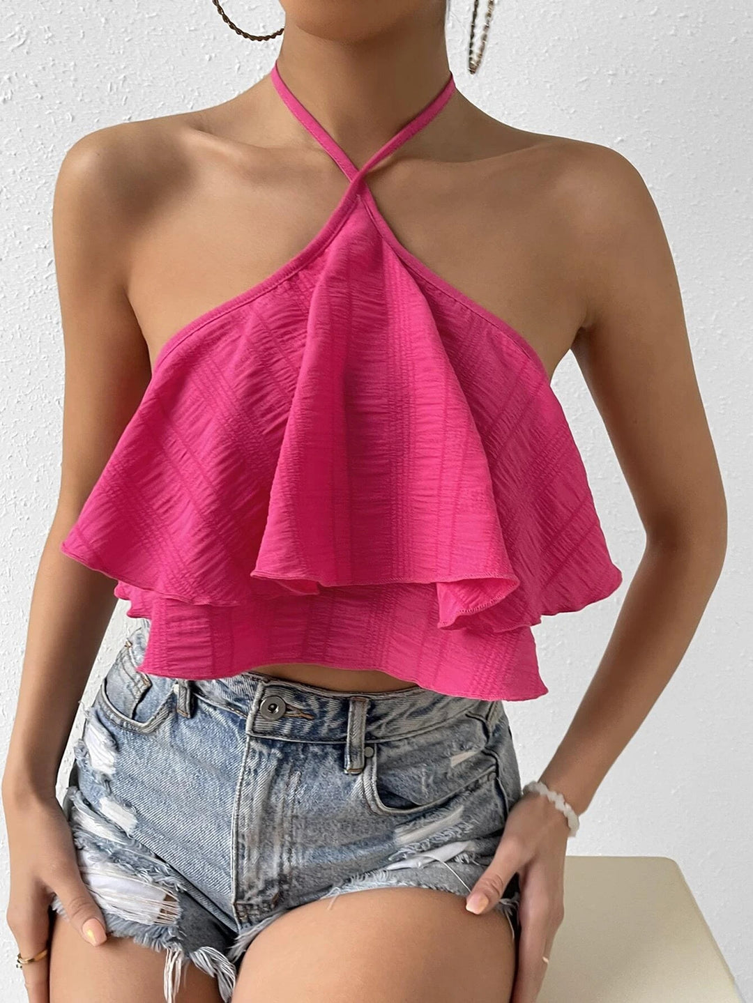 Red Halter Neck Flare Top