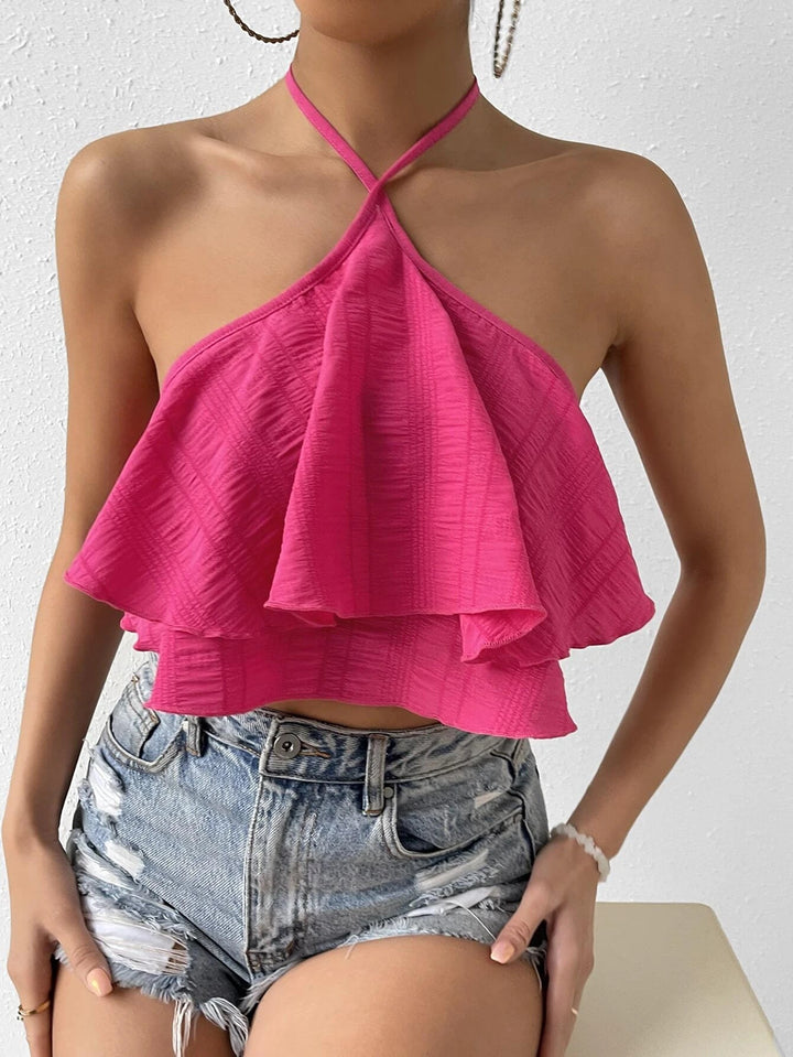 Red Halter Neck Flare Top