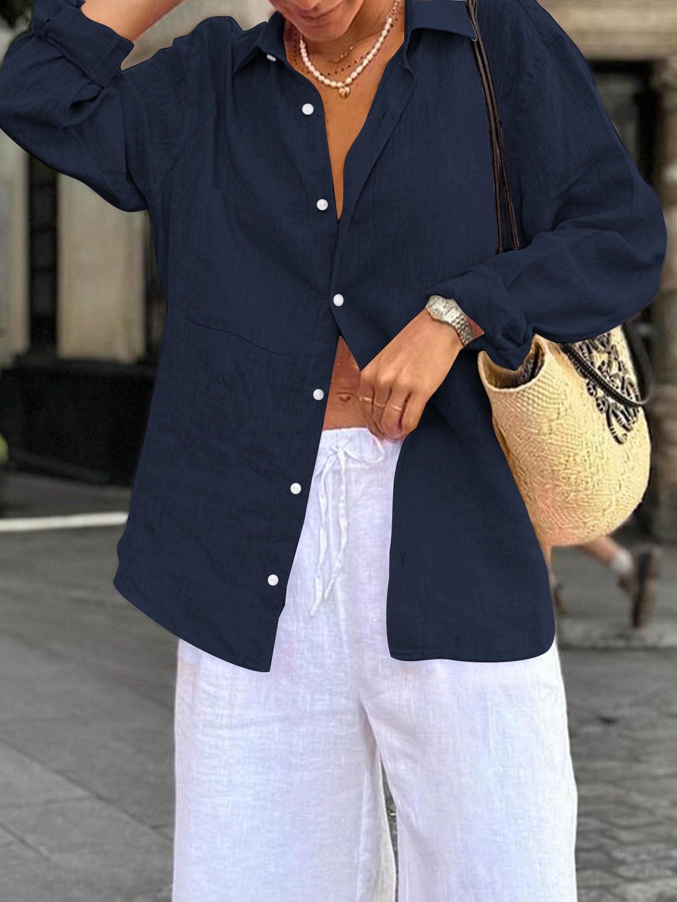 Navy Blue Full Sleeve Button Down Collared Shirt