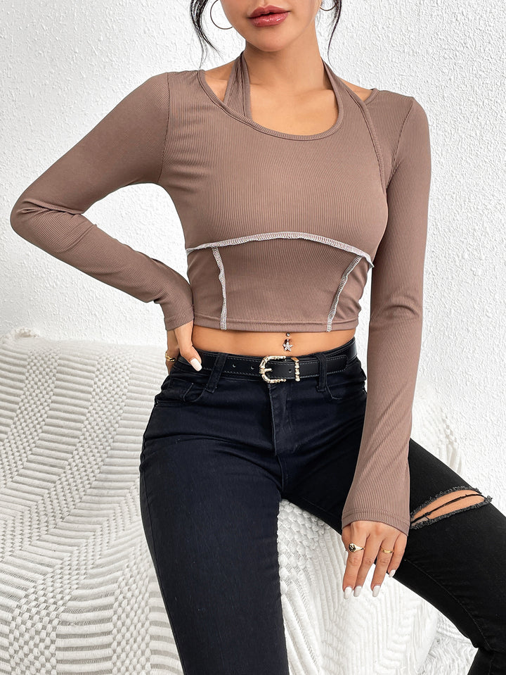 Brown Cut Out With Freyed Hem Top